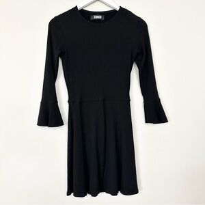 Reformation Anise Mini Dress Fit & Flare Bell Sleeve Black